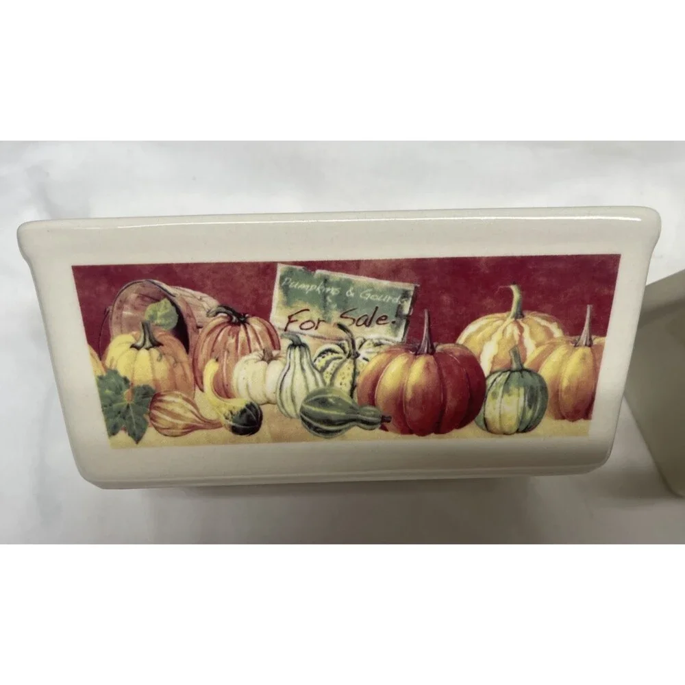 Set of 2 Nantucket Mini Ceramic Loaf Pans Baking Dishes Autumn Fall Halloween